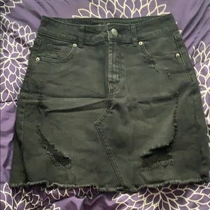 Black, ripped, tight jean skirt